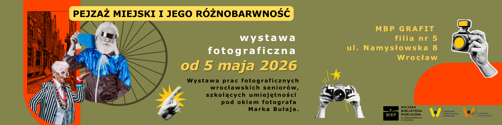 Baner z grafiką w stylu retro zapraszający na wystawe.