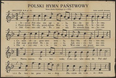 Nuty hymnu państwowego w wariancie tytułu „Jeszcze Polska nie zginęła” z 1934 roku. Źródło: Polona