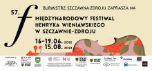 Na plakacie zapowiedź 57 festiwalu oraz fragment skrzypiec pomalowany w kolorowe kwiaty 
