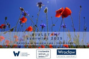 Grafika z kwiatami zapowiadająca biuletyn na czerwiec 2025. 