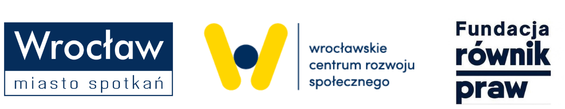 Belka z trzema logotypami: Wrocław Miasto Spotkań WCRS Fundacja Równik Praw