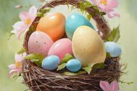 Koszyczek wielkanocny z pisankami.