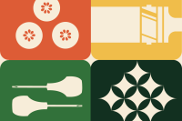 Grafika podzielona na 4 prostokąty i dotyczy projektu Muzealni Pasjonaci bezpłatne warsztaty dla seniorów.  