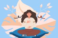 Grafika przedstawiająca kobietę w pozycji lotosu.