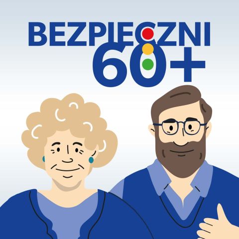 Grafika Bezpieczni 60+ dotycząca warsztatów w ramach akcji o bezpieczeństwie w ruchu drogowym. 