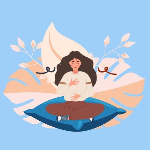 Grafika przedstawiająca kobietę w pozycji lotosu.