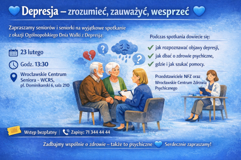 Senior i seniorka siedzący na krzesłach na przeciw terapeuty siedzącej też na krześle.  