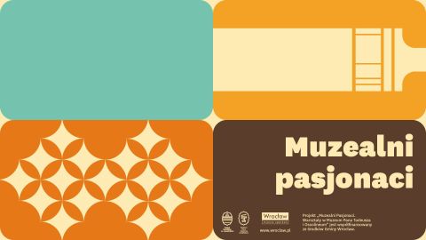 Kolorowa grafika z napisem Muzealni Pasjonaci.