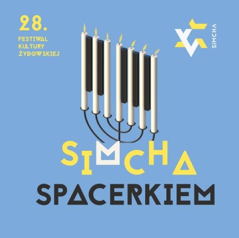 Plakat 28. Festiwalu Kultury Żydowskiej SIMCHA we Wrocławiu. Kolorowa, artystyczna kompozycja promująca wydarzenie poświęcone kulturze żydowskiej, z nazwą festiwalu oraz informacją o terminie i miejscu wydarzeń.