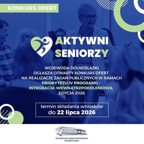 Grafika granatowa z jasnymi napisami informująca o dofinansowaniu konkursu na działania dla seniorów – rusza konkurs „ASY”! 