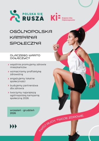Plakat z wysportowaną dziewczyną w ramach kampanii Polska się rusza. 