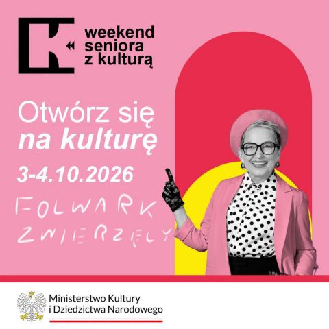 Na grafice kobieta z napisem otwórz się na kulturę Folwark zwierzęcy. 