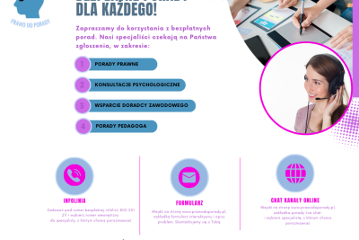 Grafika dotycząca bezpłatnych porad dla każdego.