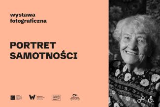 Grafika z wizerunkiem seniorki zaproszeniem  na jesienną wystawę pt. Portret Samotności