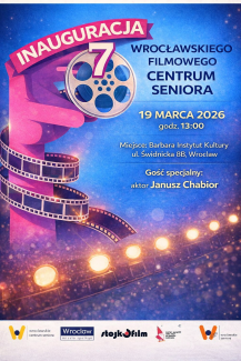 Plakat na inauguracje wrocławskiego filmowego centrum seniora.