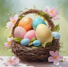 Koszyczek wielkanocny z pisankami.