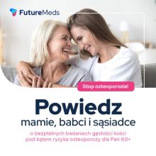 Grafika Future Meds na temat bezpłatnego badania gęstości kości. 