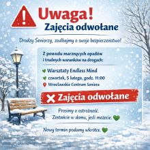 Plakat informujący o odwołaniu zajęć.