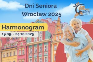 Grafika z napisem harmonogram Dni Seniora 2025. 