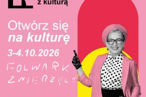 Na grafice kobieta z napisem otwórz się na kulturę Folwark zwierzęcy. 