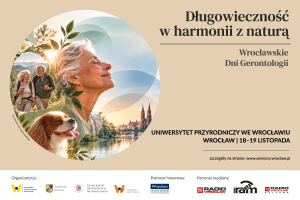 Grafika z napisem VI Wrocławskie Dni Gerontologii 2026. Długowieczność w harmonii z naturą.